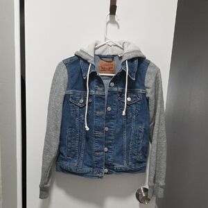 Levi's Blue Denim Hybrid Trucker Style Hoodie Jacket